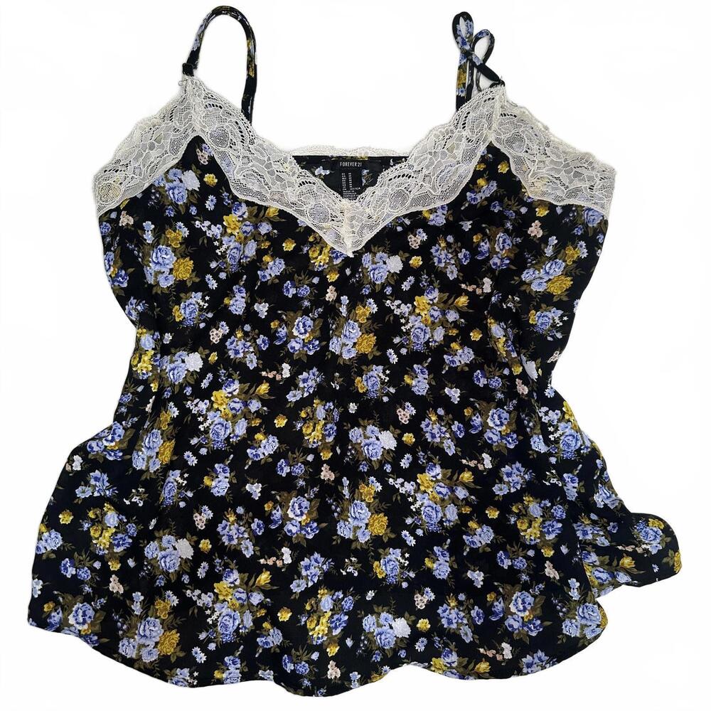 Forever 21 Floral Lace Trim Cami Top